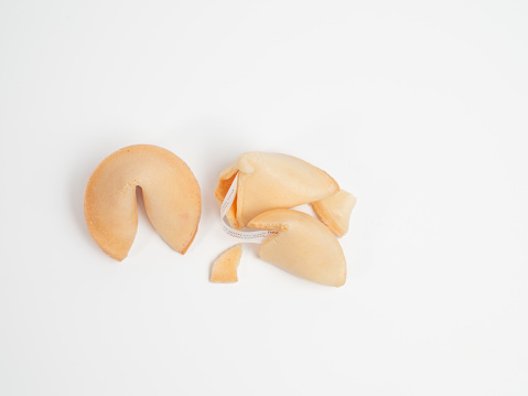 Fortune cookies on a white background. Fortune cookies close up.