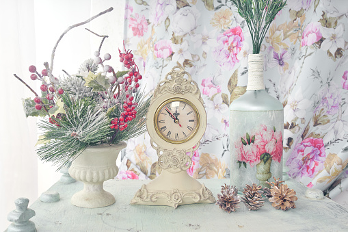Christmas pastel colores homemade decor in a shabby chic style, studio shot