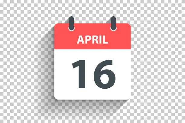 Vector illustration of April 16 - Daily Calendar Icon in flat design style on blank background