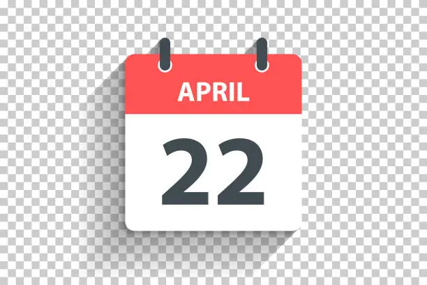Vector illustration of April 22 - Daily Calendar Icon in flat design style on blank background
