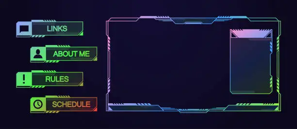 Vector illustration of Digital Technology Frame For Streamers. Ui, Ux Futuristic Hud, Virtual Interface. Vector Border Design Template