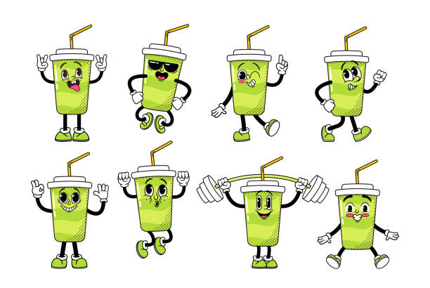 istock Quirky And Nostalgic Retro Cartoon Cola Cup Characters Set Feature Animated Mugs With Charming Expressions 1918978054