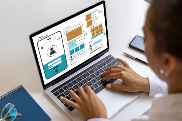 ux graphic designer planning application process development prototype - página da web imagens e fotografias de stock
