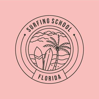 surfing sport line art logo vector symbol illustration design