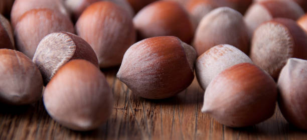 Hazelnuts  on a wooden background of old stock photo