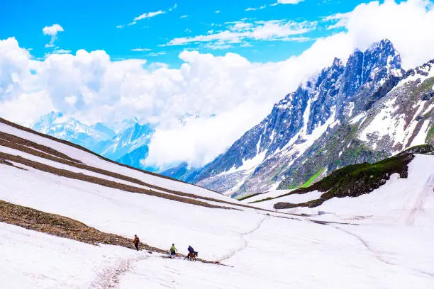 Photo of Landscape in the mountains. Panoramic view from the top of Sonmarg, Kashmir valley in the Himalayan region india .