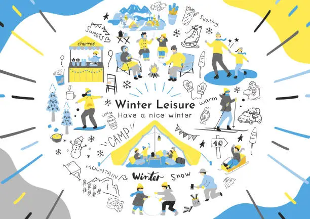 Vector illustration of People Enjoying Winter Leisure