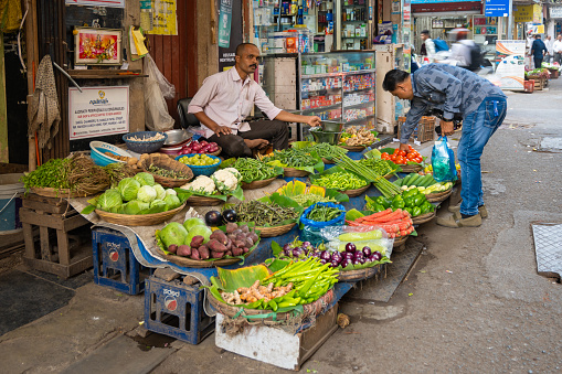 Sacks of spices and seeds at the Chadni Chowk spice markets in Delhi, India 