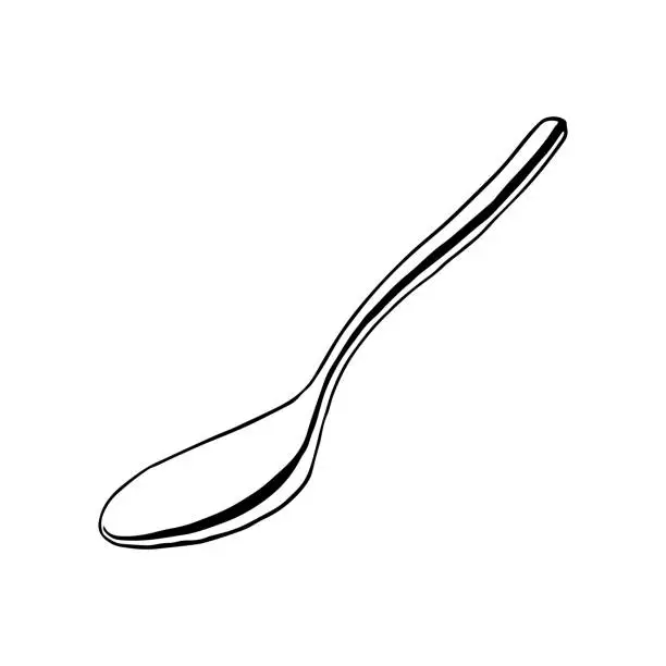 Vector illustration of Vector spoon black and white graphic illustration. Hand drawn sketch in simple style