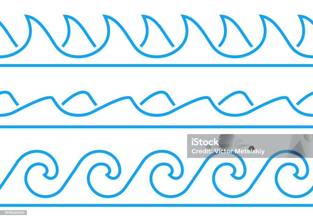Wave Line Text Symbol Water Wave Set Seamless Line Waves Pattern Sea Ocean Symbol Vector ...