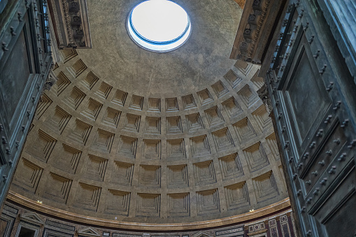 Pantheon temple in Rome: international landmarks of Italy: the impluvium hole of the dome