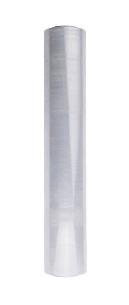 istock Roll of plastic stretch wrap film on white 1919081914