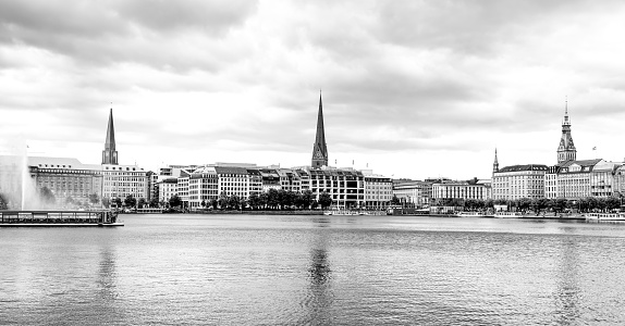 View of the city center in Hamburg on the Binnenalster.
