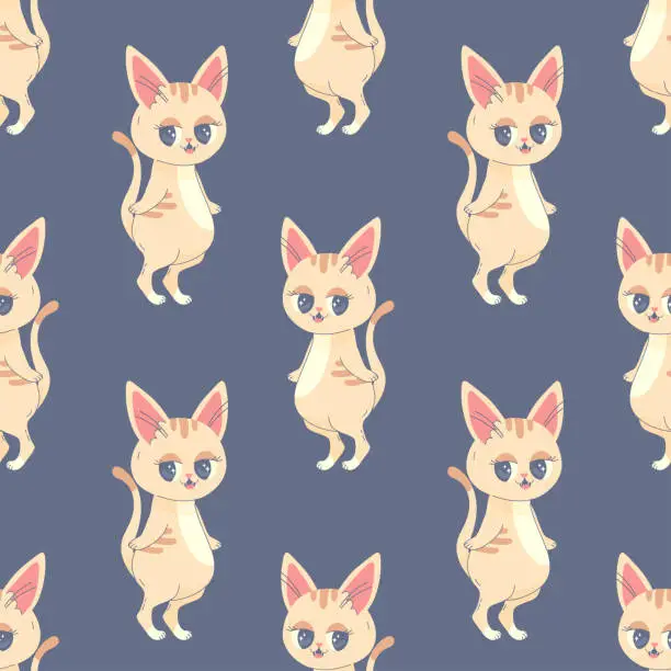 Vector illustration of Seamless pattern kitty on hind legs, vector illustration for fabric, print