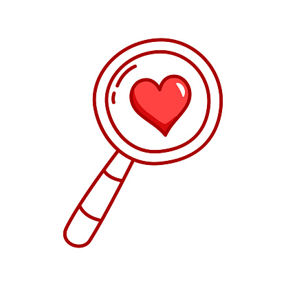 illustration design of valentine element a magnifying glass with love in the center