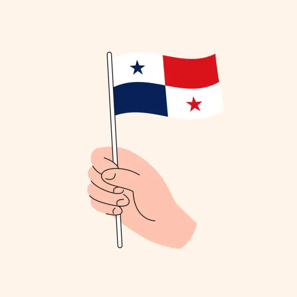 Vector illustration of Cartoon Hand Holding Panamanian Flag, Isolated Vector Design.