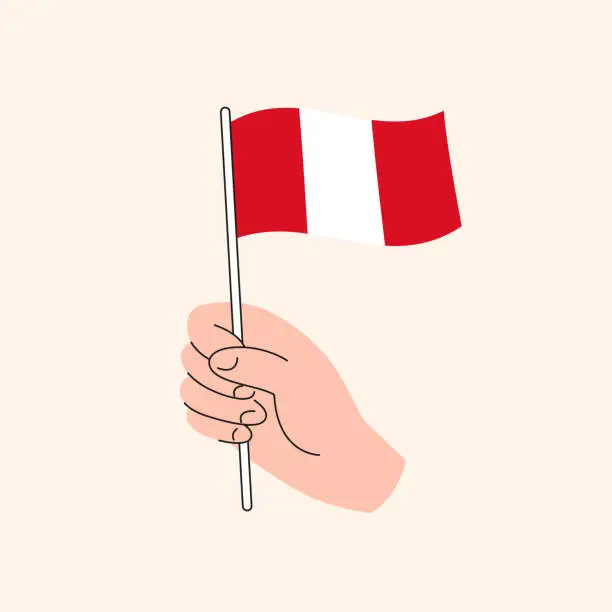 Vector illustration of Cartoon Hand Holding Peruvian Flag, Isolated Vector Design.