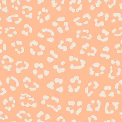 Peach Fuzz Animal print. Peach White Leopard spots seamless pattern. Animal skin background. good for fabric, fashion design, summer clothing, coat, fur, wallpaper, swimwear,  sportwear, textile.
