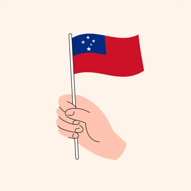 Vector illustration of Cartoon Hand Holding Samoan Flag, Isolated Vector Design