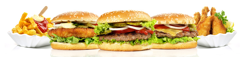 Hamburger, Cheeseburger and Fishburger - Fast Food Panorama
