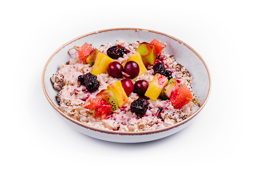 Healthy breakfast with muesli and fruit