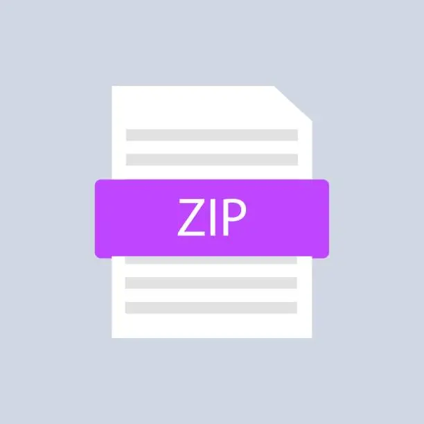 Vector illustration of ZIP file icon. Flat, purple, document ZIP file, ZIP file icon. Vector icon