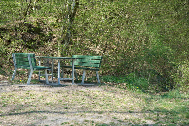 comfortable seats and tables in the park to relax