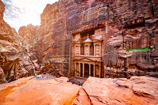 Magnificant and famous facade in Petra Jordan, the treasury or Al Khazna