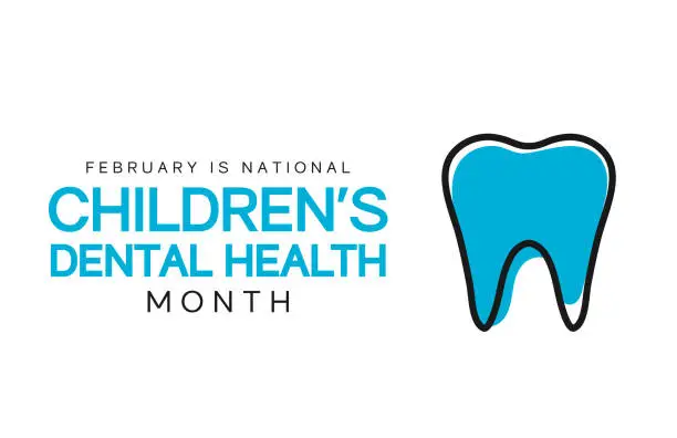Vector illustration of National Children's Dental Health Month banner, card design, February. Vector