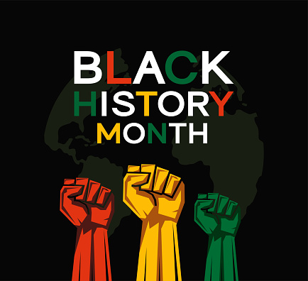 Black History Month background with raised fists. Vector illustration. EPS10
