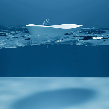bathtube floating on the water 3d illustration