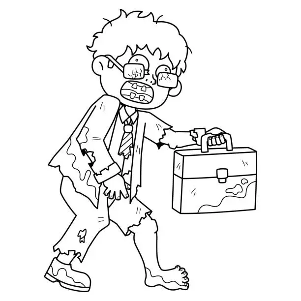 Vector illustration of Zombie Office Worker Isolated Coloring Page
