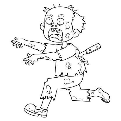 A cute and funny coloring page of a Running Zombie. Provides hours of coloring fun for children. To color, this page is very easy. Suitable for little kids and toddlers.