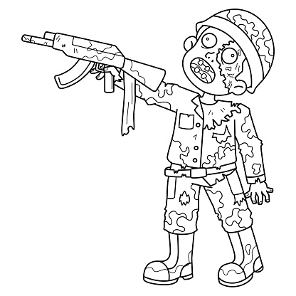 A cute and funny coloring page of a Zombie Soldier. Provides hours of coloring fun for children. To color, this page is very easy. Suitable for little kids and toddlers.