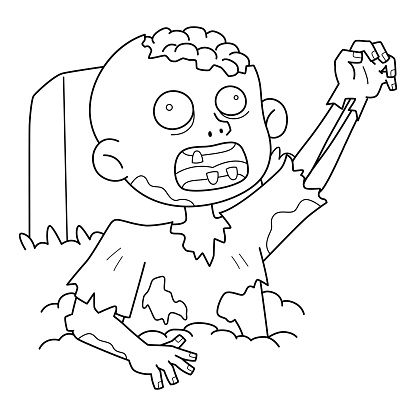 A cute and funny coloring page of a Zombies Rising from the Grave. Provides hours of coloring fun for children. To color, this page is very easy. Suitable for little kids and toddlers.