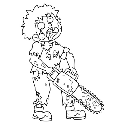 A cute and funny coloring page of a Zombie with Chainsaw. Provides hours of coloring fun for children. To color, this page is very easy. Suitable for little kids and toddlers.