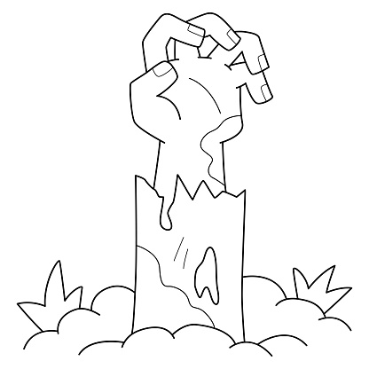 A cute and funny coloring page of a Zombie Hand Rising from the Grave. Provides hours of coloring fun for children. To color, this page is very easy. Suitable for little kids and toddlers.