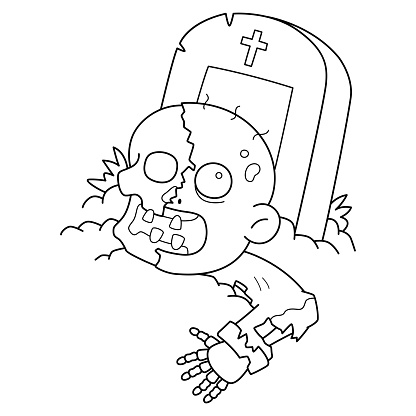 A cute and funny coloring page of a Zombies Rising from the Grave. Provides hours of coloring fun for children. To color, this page is very easy. Suitable for little kids and toddlers.