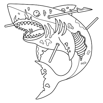 A cute and funny coloring page of a Zombie Shark. Provides hours of coloring fun for children. To color, this page is very easy. Suitable for little kids and toddlers.