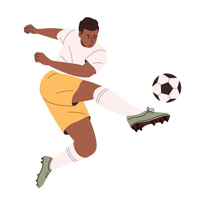 Soccer player in action isolated on white background. Flat vector illustration