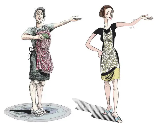 Vector illustration of housewives in apron