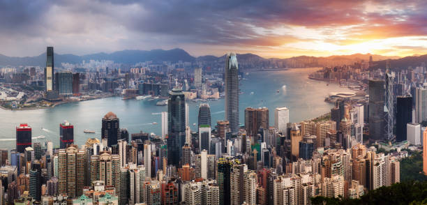 istock Hong Kong skyline at dramatic sunrise, Victoria harbour 1919332149