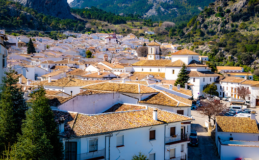 Grazalema, Spain – January 01, 2024: A scenic view of Spanish houses renowned for their distinctive and charming architectural styles