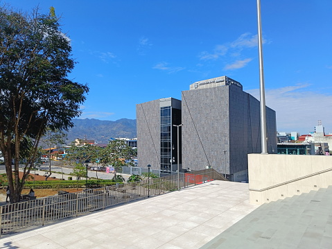 March 15 2023 - San Jose, Costa Rica in Central America: View of the outside of Plaza de la Democracia