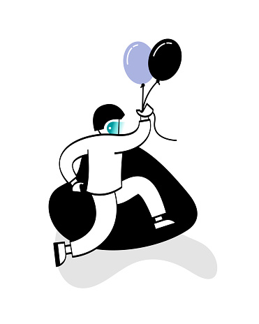 Fictional character posing with balloons.