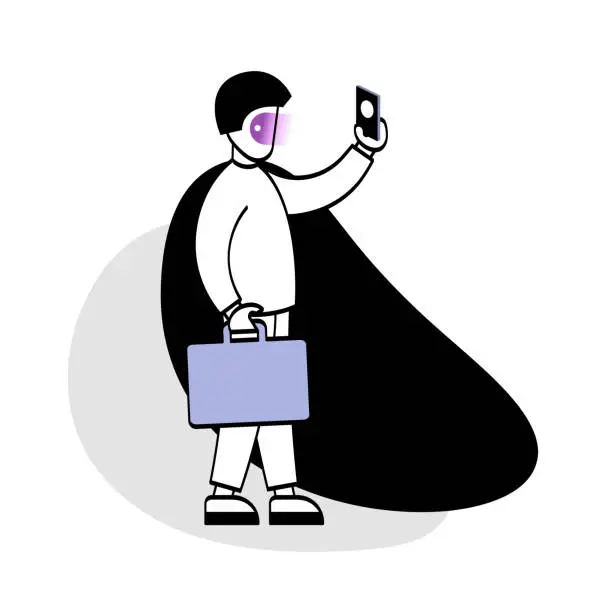 Vector illustration of Fictional Character with Smartphone