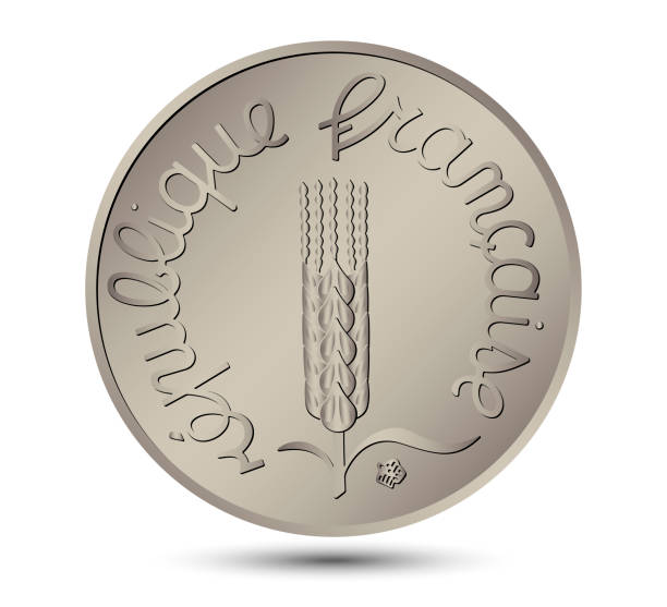 白い孤立した背景にフランス1サンチームの表側コイン。ベクトル図。 - french coin illustrations点のイラスト素材／クリップアート素材／マンガ素材／アイコン素材