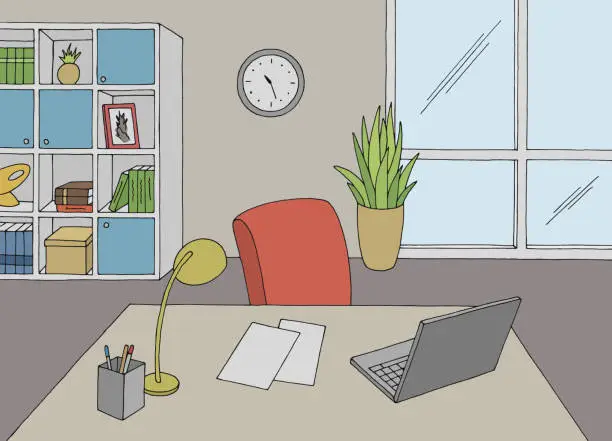 Vector illustration of View of the desk in the office graphic color interior sketch illustration vector