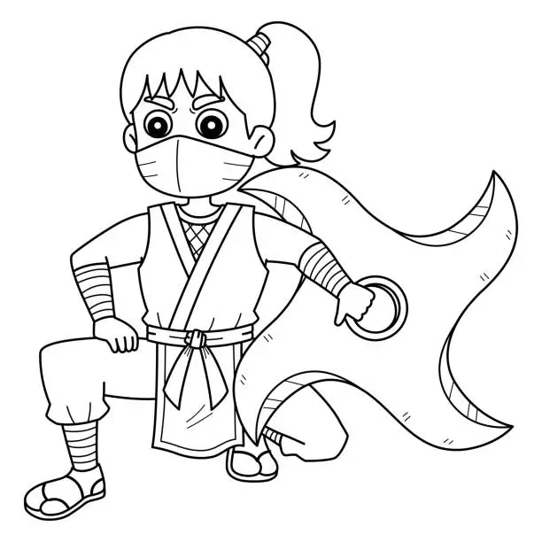 Vector illustration of Ninja Kunoichi with a Big Shuriken Isolated