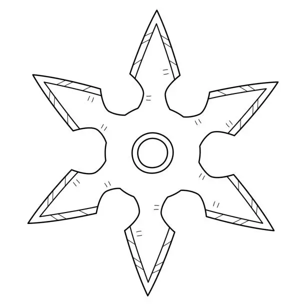 Vector illustration of Ninja Shuriken Isolated Coloring Page for Kids